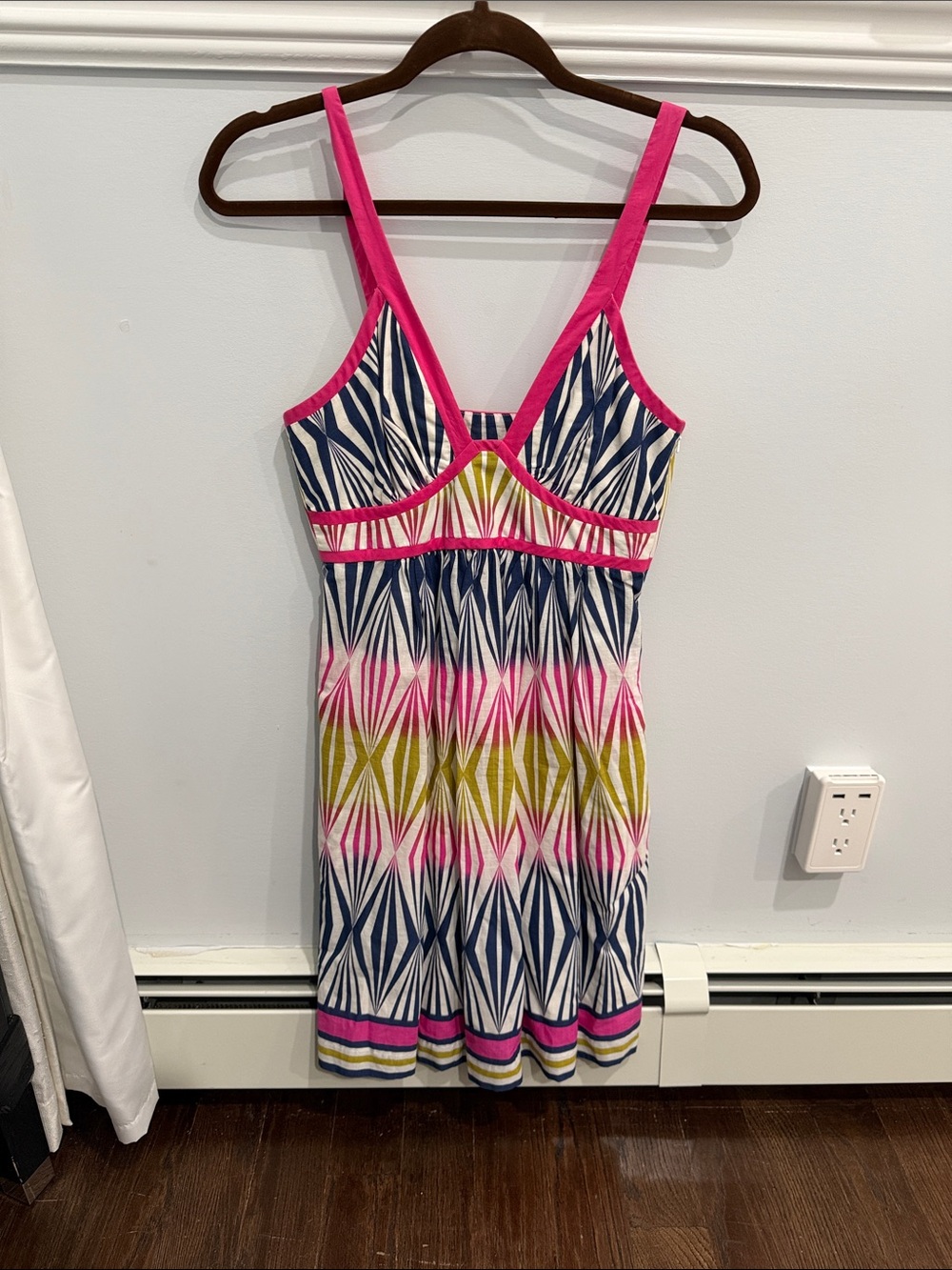 Tibi Navy, Hot Pink & Olive Stripe Detail Sundress